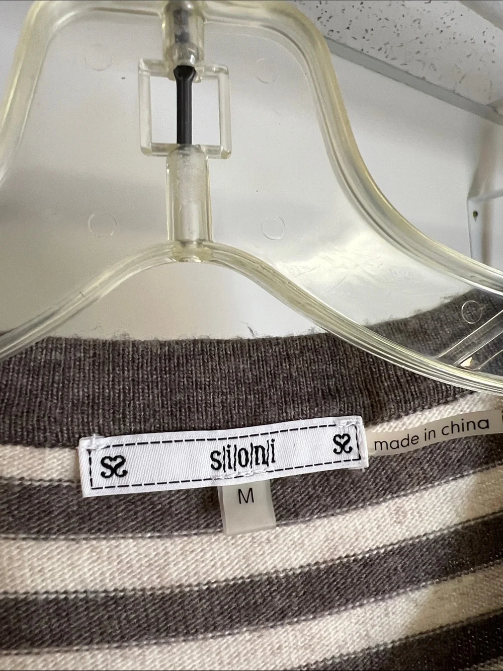 Sioni‎ Striped Button-Front Cardigan in Brown & Cream Cashmere Blend- M